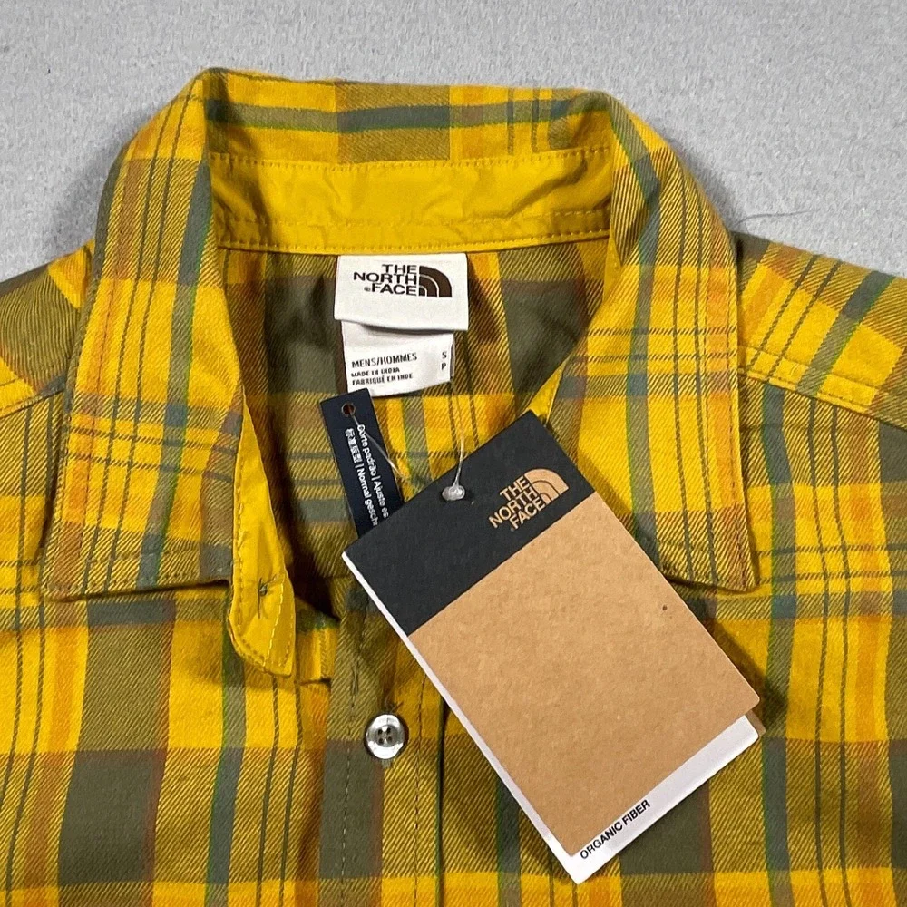 The North Face Plaid Flannel Shirt Men Small Yellow‎ Olive Gorpcore Hiking NWT
